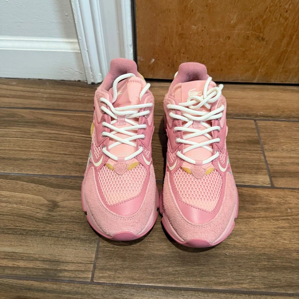 Lacoste L003 Neo Pink Yellow Mesh Suede Chunky Sneakers Womens 10